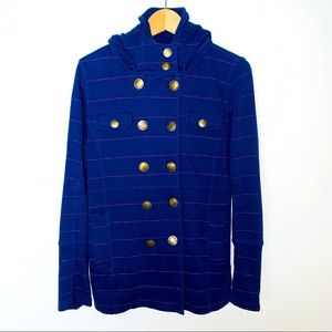 Hurley Blue Striped Button Down Lightweight Pea Coat Women's Small